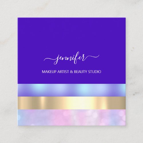 Professional Minimalism Striped Pink Royal Blue Square Business Card