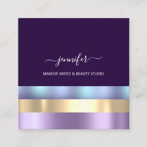 Professional Minimalism Striped Purple Gold Blue Square Business Card