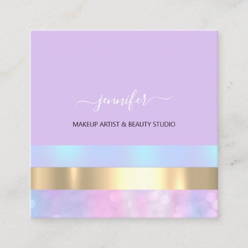 Professional Minimalism Striped Violet Holographic Square Business Card