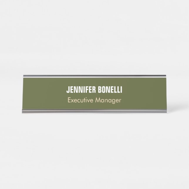 Professional minimalist add your name army green desk name plate (Front)