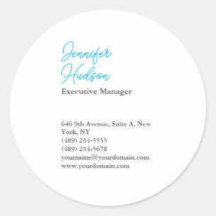 Professional minimalist azure blue calligraphy classic round sticker