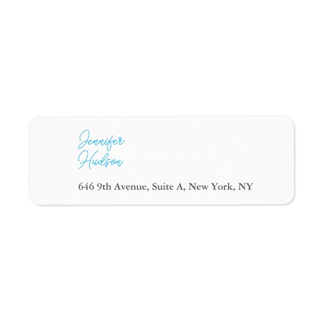 Professional minimalist azure blue calligraphy label (Front)