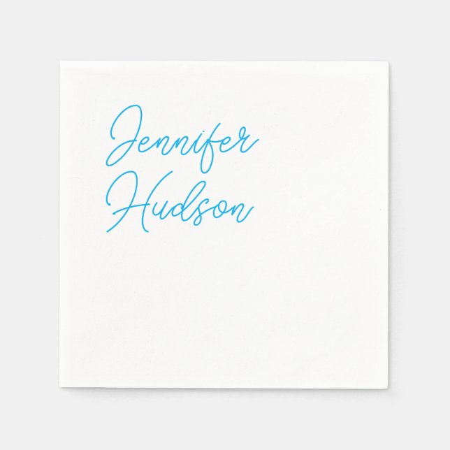 Professional minimalist azure blue calligraphy napkins (Front)