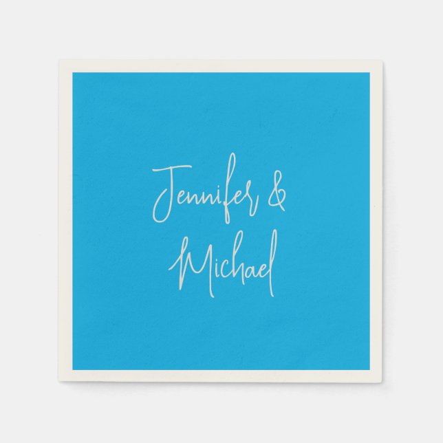 Professional minimalist azure blue calligraphy napkins (Front)