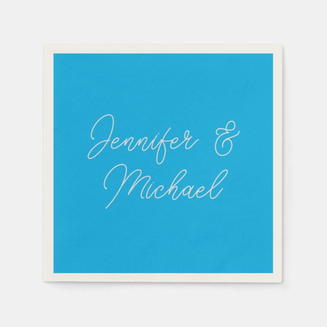 Professional minimalist azure blue calligraphy napkins (Front)