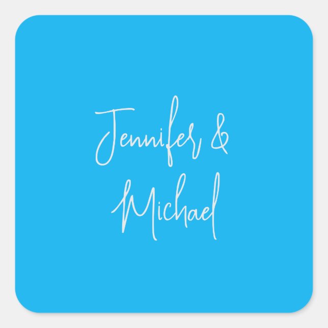 Professional minimalist azure blue calligraphy square sticker (Front)