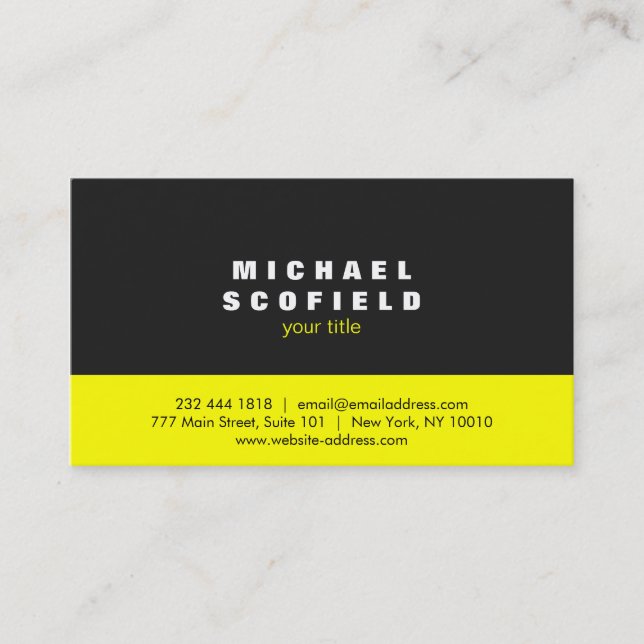 Professional Minimalist Black and Neon Yellow Business Card (Front)