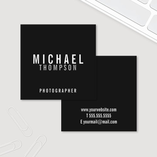 Professional Minimalist Black and White Square Business Card