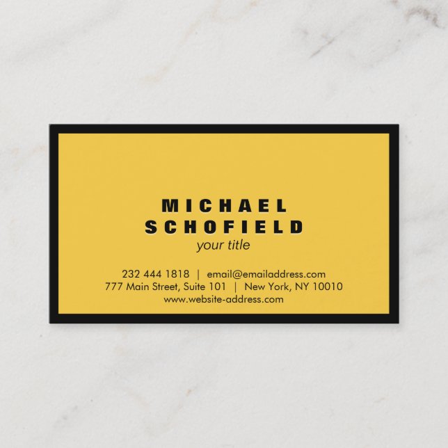 Professional Minimalist Black and Yellow Business Card (Front)