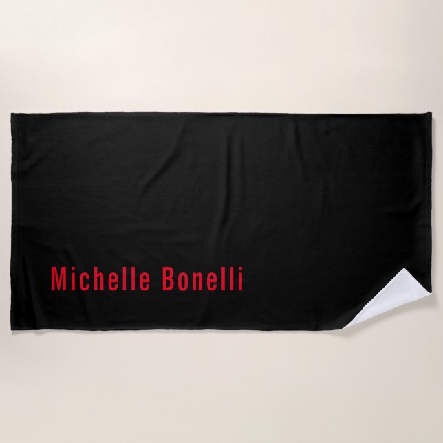 Professional Minimalist Black Red Modern Plain Beach Towel (Front)