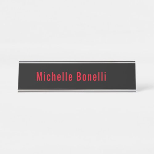 Professional Minimalist Black Red Modern Plain Desk Name Plate