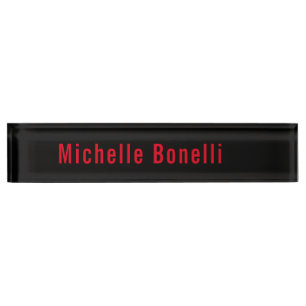 Professional Minimalist Black Red Modern Plain Desk Name Plate