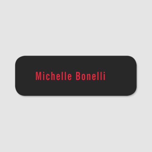 Professional Minimalist Black Red Modern Plain Name Tag