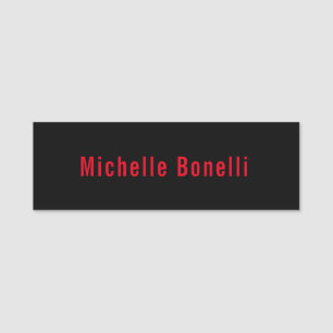 Professional Minimalist Black Red Modern Plain Name Tag
