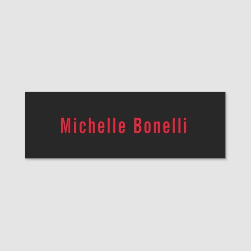 Professional Minimalist Black Red Modern Plain Name Tag