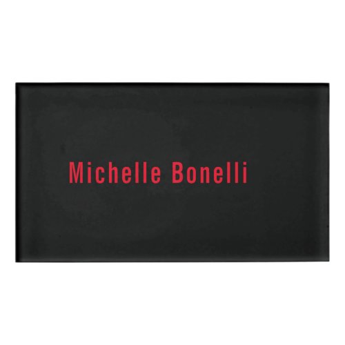 Professional Minimalist Black Red Modern Plain Name Tag