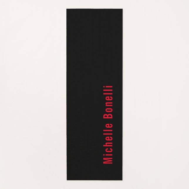Professional Minimalist Black Red Modern Plain Yoga Mat (Front)