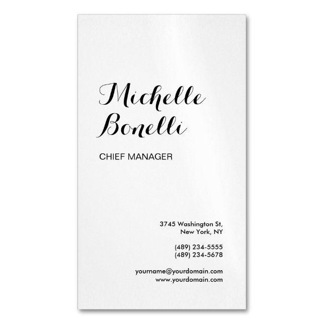 Professional Minimalist Black White Modern Business Card Magnet (Front Vertical)