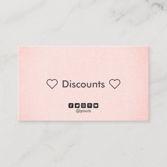 Professional Minimalist Blush Linen Discount Business Card (Front)