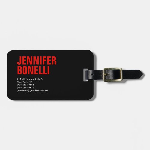 Professional minimalist bold black red white luggage tag