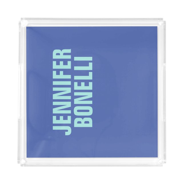 Professional minimalist bold blue name acrylic tray (Front)