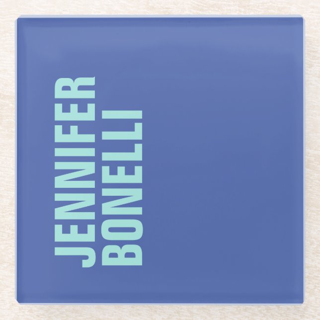 Professional minimalist bold blue name glass coaster (Front)