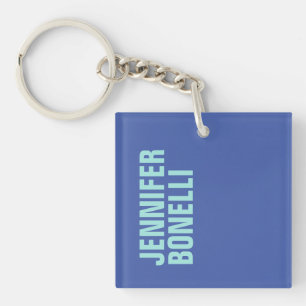Professional minimalist bold blue name keychain