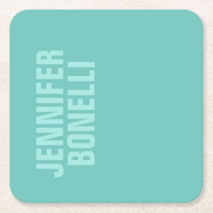 Professional minimalist bold blue name square paper coaster