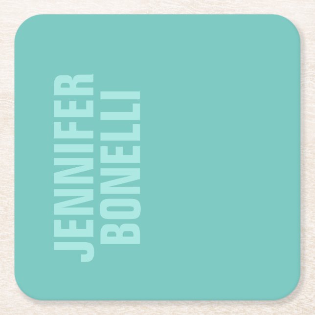 Professional minimalist bold blue name square paper coaster (Front)