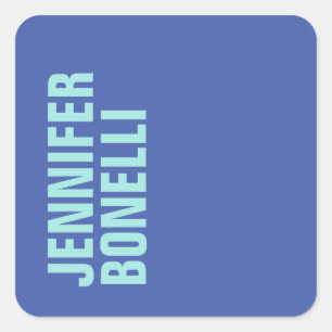 Professional minimalist bold blue name square sticker