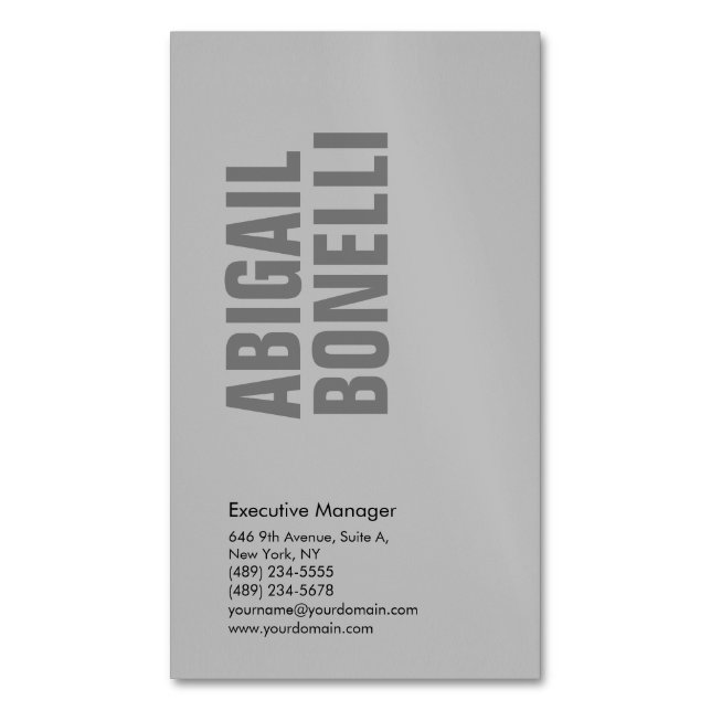 Professional minimalist bold modern grey business card magnet (Front Vertical)