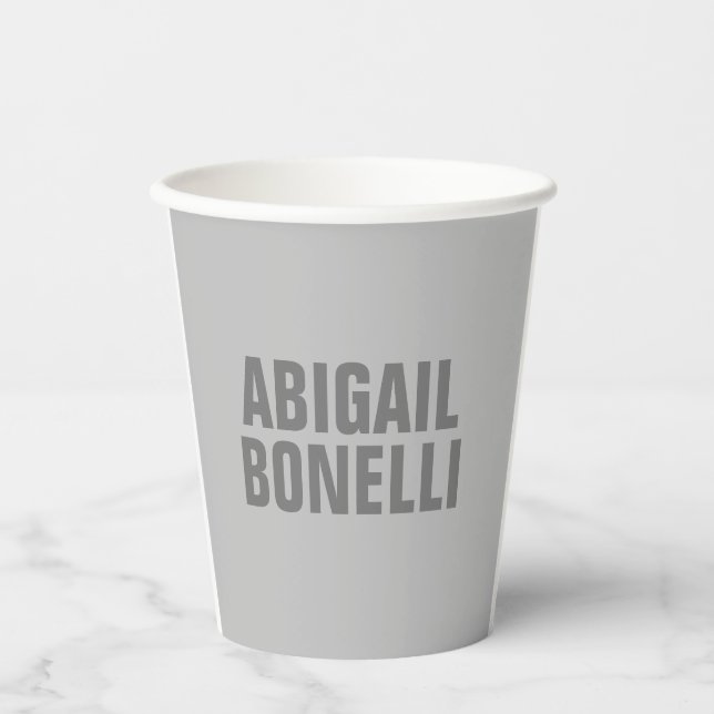 Professional minimalist bold modern grey name paper cups (Front)