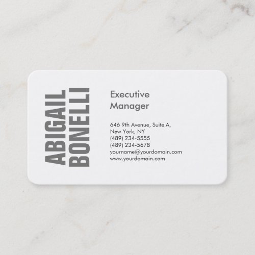 Professional minimalist bold modern grey white business card