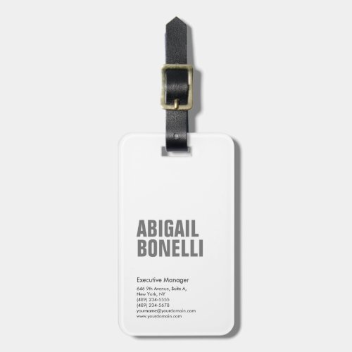 Professional minimalist bold modern grey white luggage tag