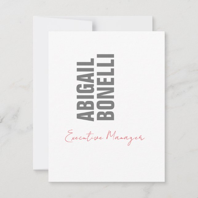 Professional minimalist bold modern grey white note card (Front)