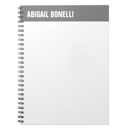 Professional minimalist bold name chic grey white notebook