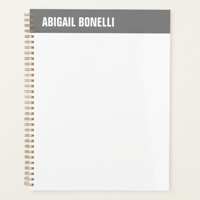 Professional minimalist bold name chic grey white planner (Front)