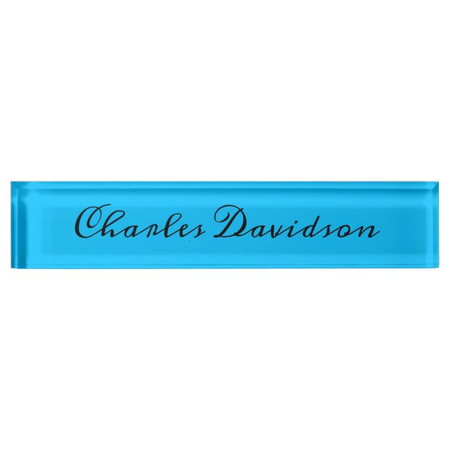 Professional Minimalist Calligraphy Deep Sky Blue Desk Name Plate (Front)