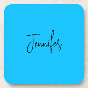 Professional minimalist calligraphy name sky blue beverage coaster