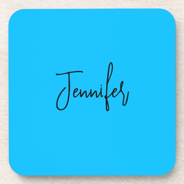 Professional minimalist calligraphy name sky blue beverage coaster (Front)
