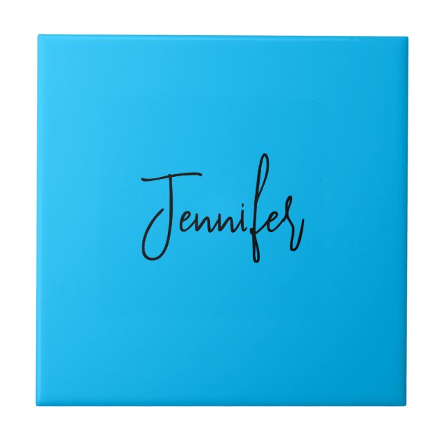 Professional minimalist calligraphy name sky blue ceramic tile (Front)