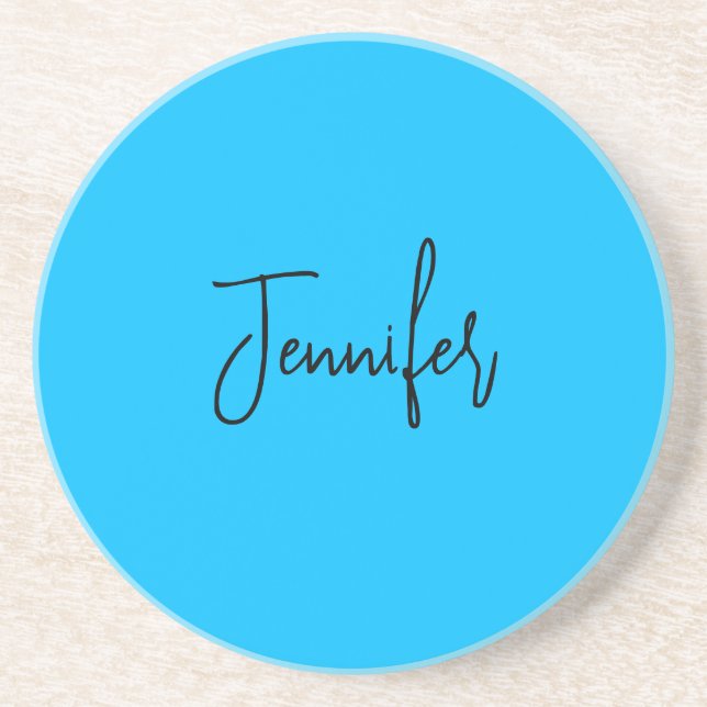 Professional minimalist calligraphy name sky blue coaster (Front)