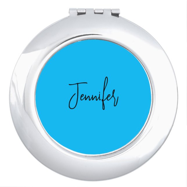 Professional minimalist calligraphy name sky blue compact mirror (Front)