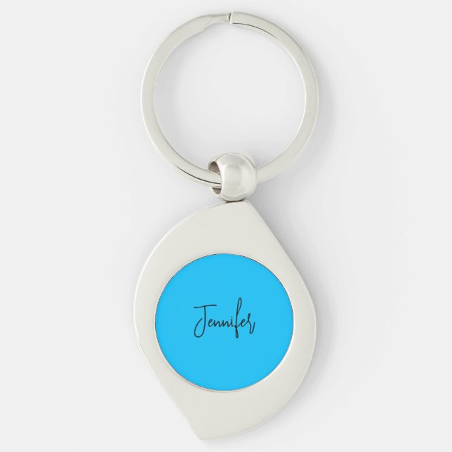 Professional minimalist calligraphy name sky blue keychain (Front)