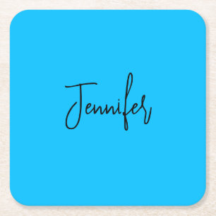 Professional minimalist calligraphy name sky blue square paper coaster