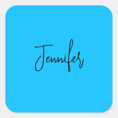 Professional minimalist calligraphy name sky blue square sticker