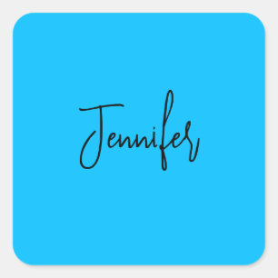 Professional minimalist calligraphy name sky blue square sticker