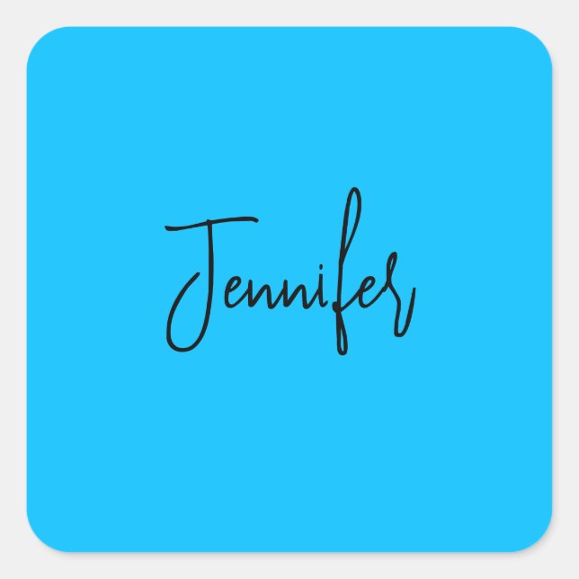 Professional minimalist calligraphy name sky blue square sticker (Front)