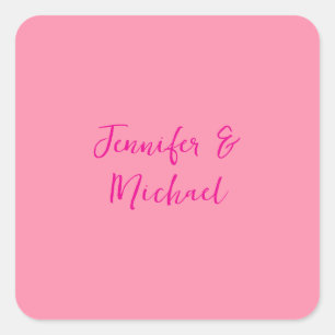 Professional minimalist calligraphy pink color square sticker