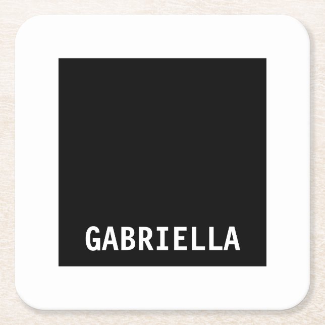Professional minimalist custom name black white square paper coaster (Front)